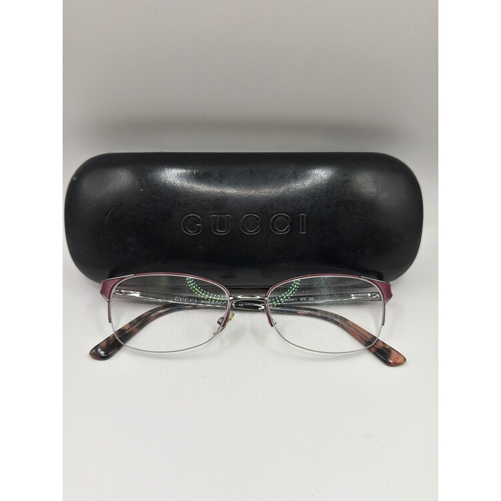 Gucci Eyeglasses Women GG 4206/Y Burgundy Silver Tortoise Semi-Rimless 140 WVI